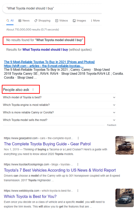 Keyword Search-Screenshot-No Results Found, People Also Ask. Boston Copywriter Westebbe Marketing